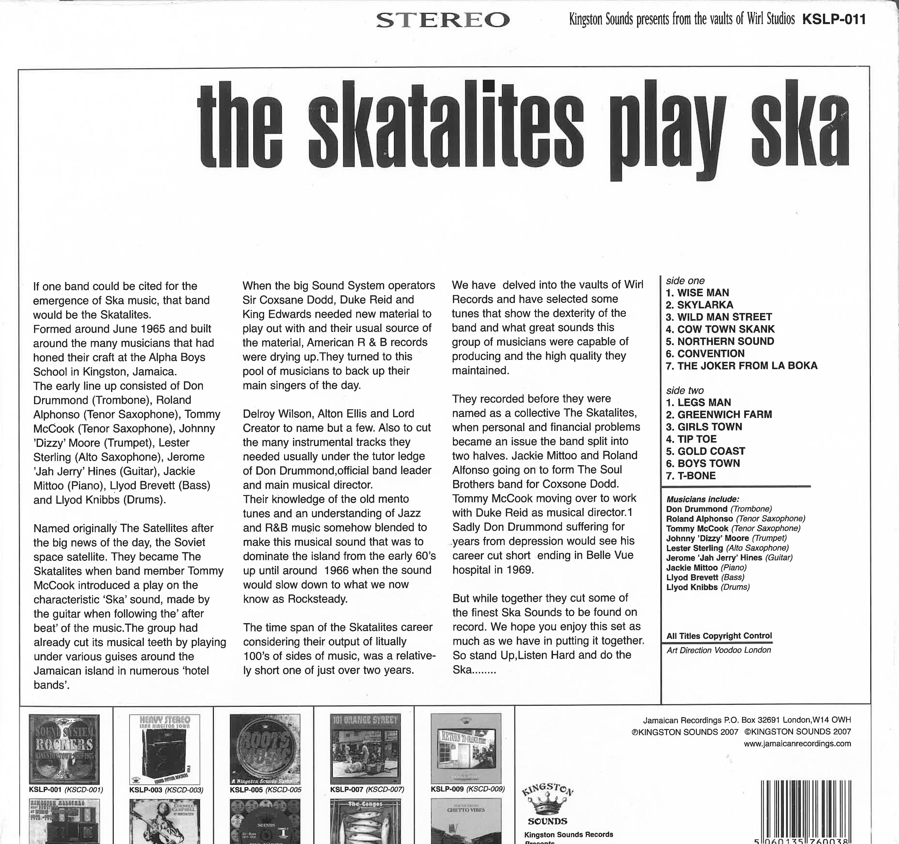 SKATALITES (スカタライツ) - The Skatalites Play Ska (UK 限定復刻再発アナログ LP/New)'63〜'64年ジャマイカ「Wirl スタジオ」での録音楽曲の初期編集コンピ