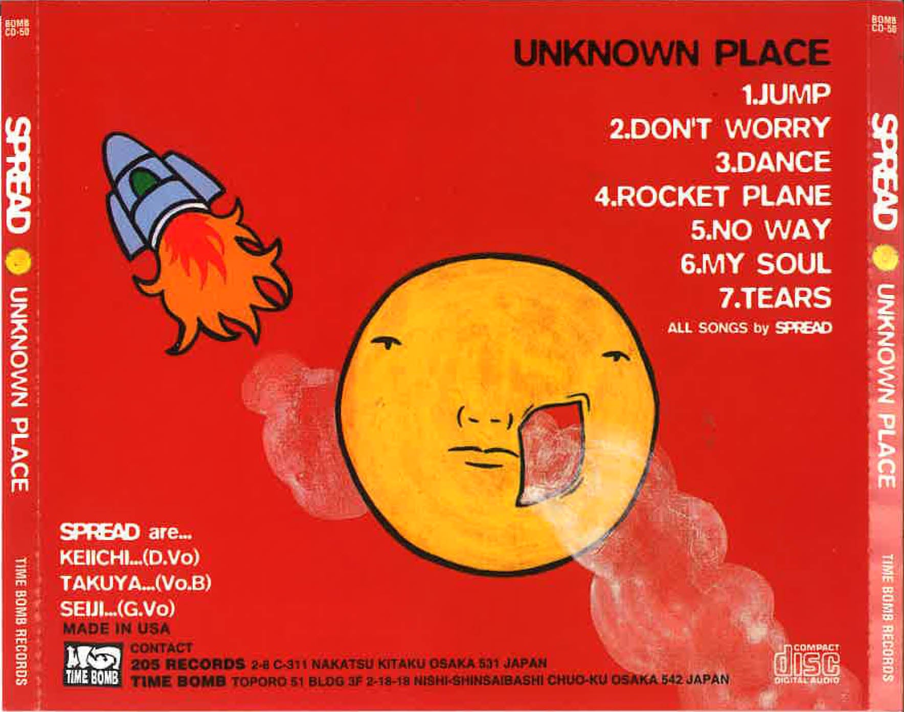SPREAD (スプレッド) - Unknown Place (日本 タイムボム 限定CD/New) 大阪メロディック・パンク'97年発表7曲入りデビュー・ミニ・アルバム。