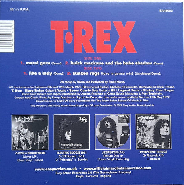 T.REX (T.レックス) - Metal Guru (Demo) + 3 (UK 正規限定ジャケ付き「赤盤」33回転4曲入り7インチEP /New) スタジオ録音別バージョン集!