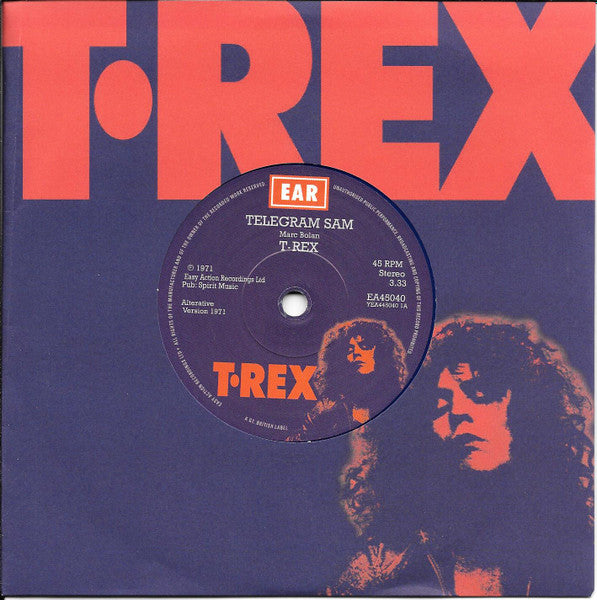 T.REX (T.レックス) - Telegram Sam / Baby Strange (UK 正規500枚限定「ブルー VINYL」7インチ/T.REXカンパニースリーブ 付 /New) スタジオ録音別バージョン!