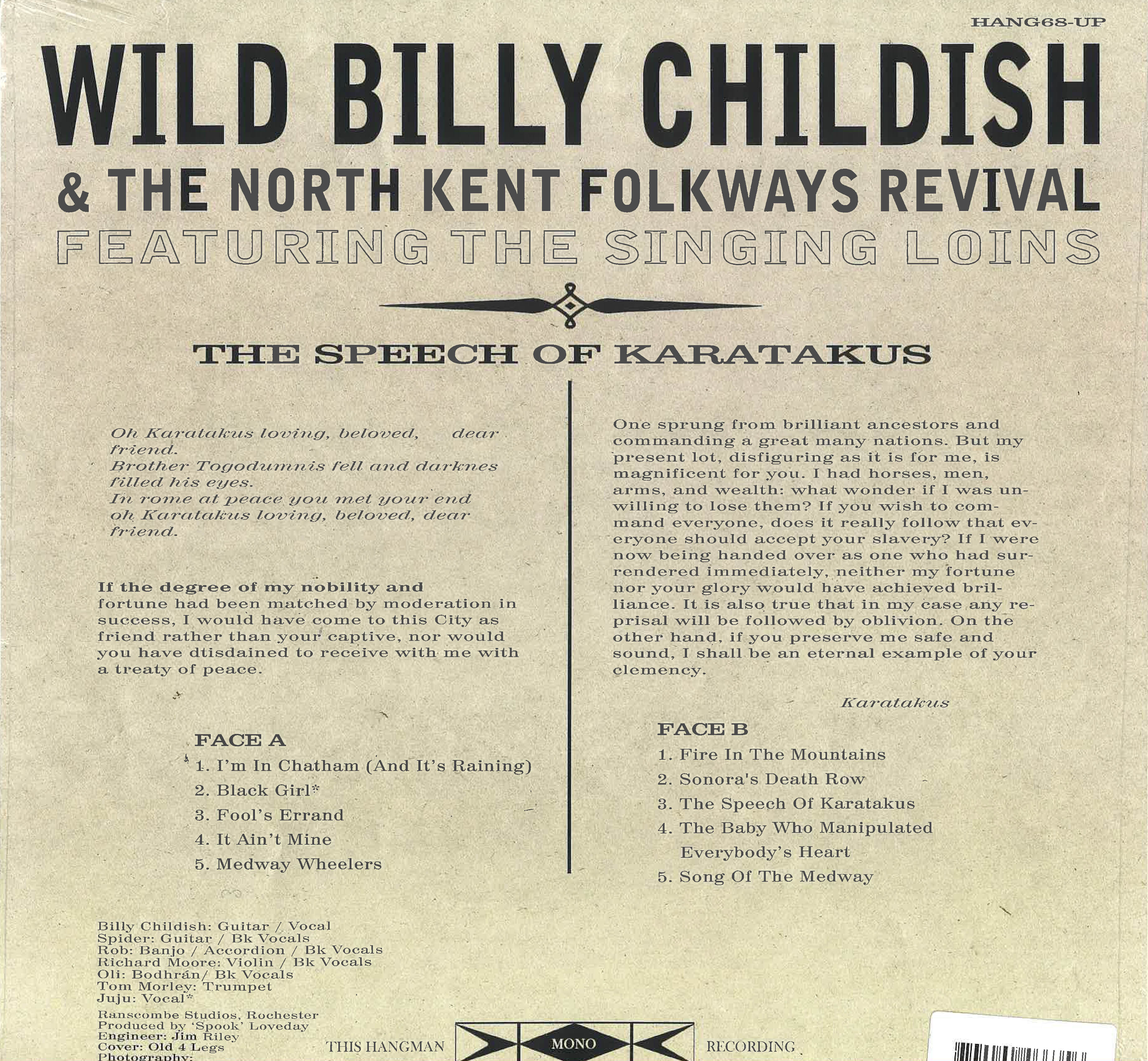 WILD BILLY CHILDISH & THE NORTH KENT FOLKWAYS REVIVAL (ワイルド・ビリー・チャイルディッシュ ) - The Speech Of Karatakus (UK 限定モノラル LP /New) '24年発表アルバム