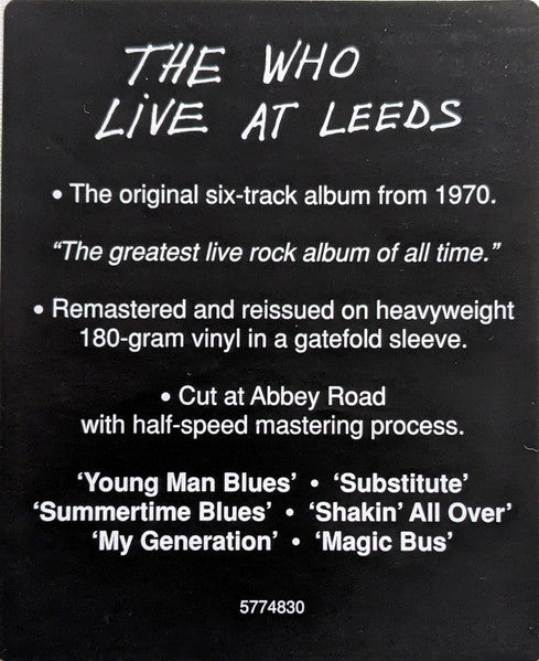 WHO (フー) - LIve At Leeds (EU 限定「ハーフスピード(高音質)リマスター」再発180g LP-見開きジャケ/New)