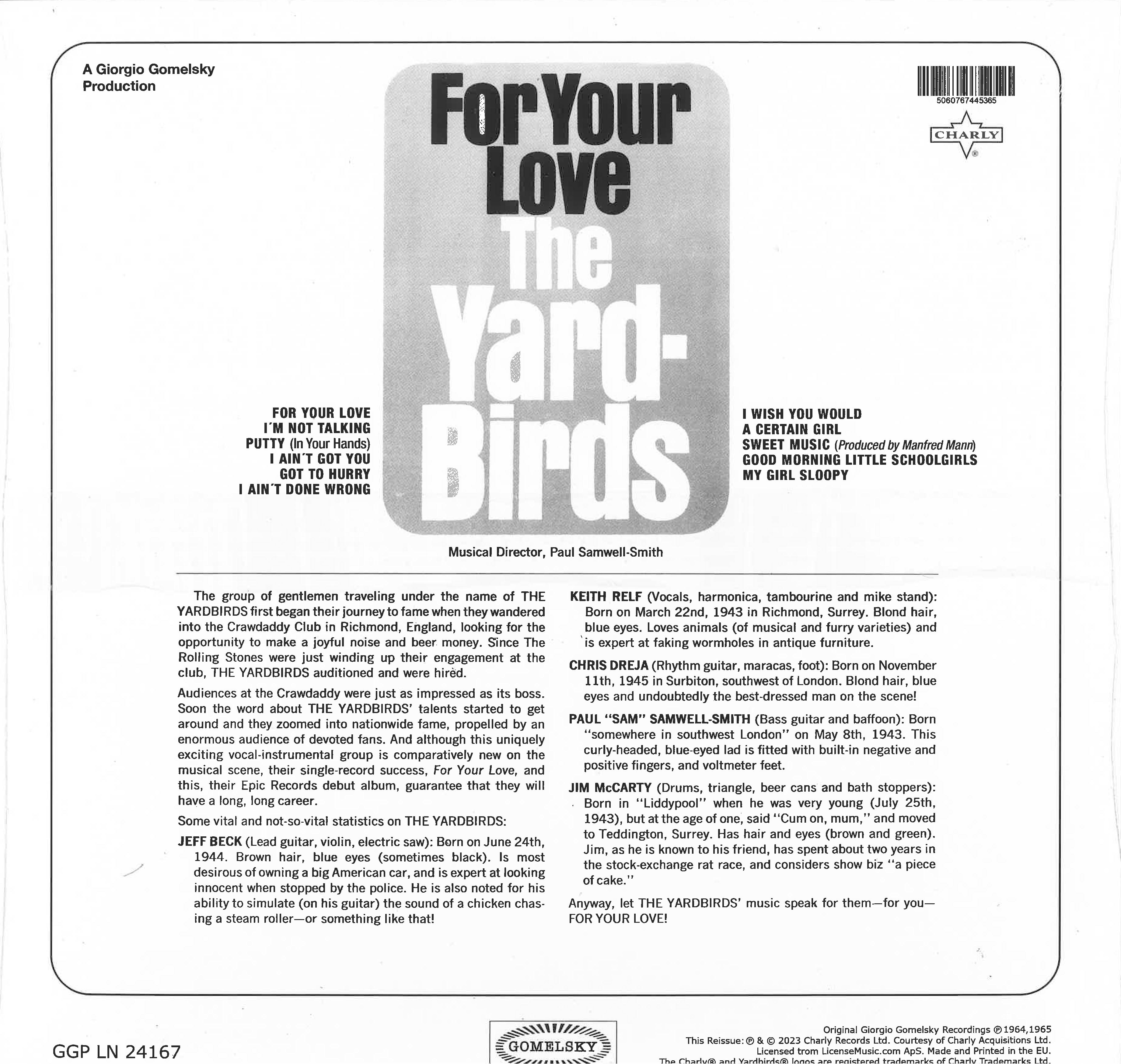 YARDBIRDS (ヤードバーズ) - For Your Love (EU 限定復刻再発 LP/New )'65年米初作コンピ