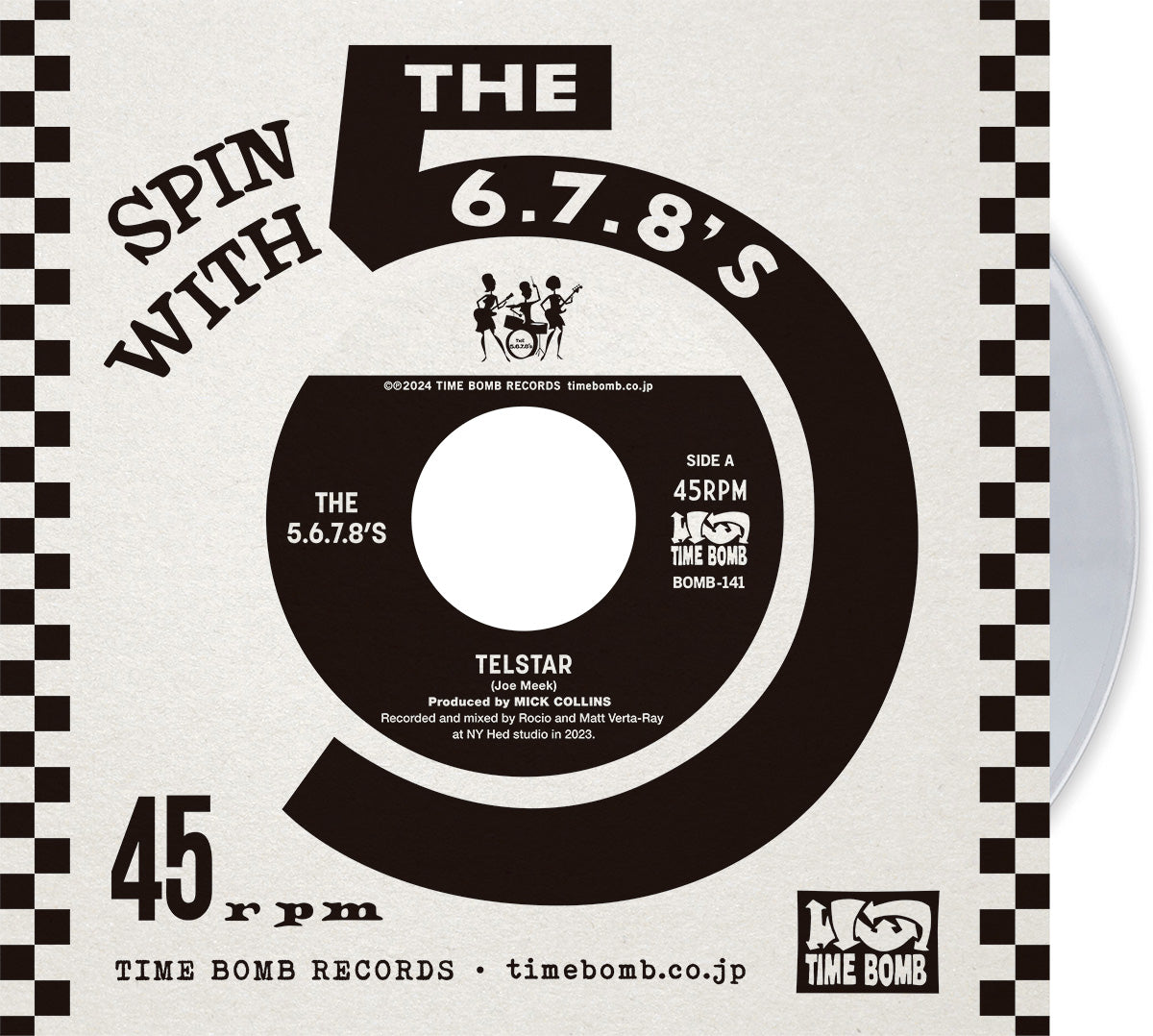 5.6.7.8’S , The (ザ・ファイブ・シックス・セブン・エイツ) - Telstar / Radium Girls (Japan タイムボム 500枚限定海外ツアー販売用再発「クリア盤」 ジャケ付き 7インチ /New)