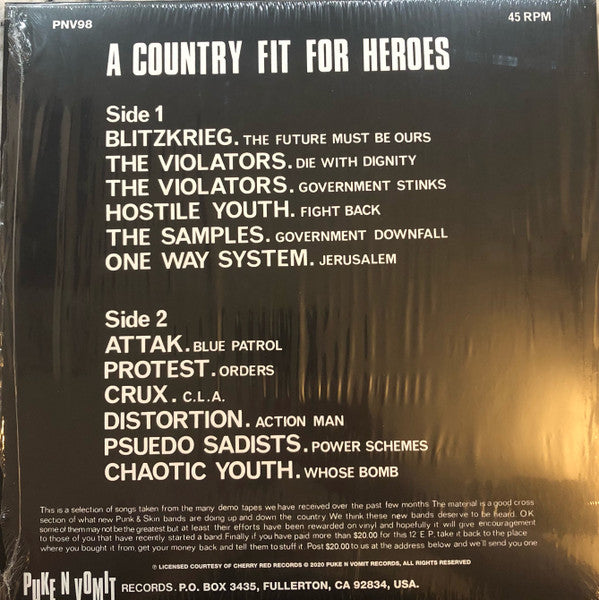 V.A. (Fo Futureレコーズ「デモ音源」コンピ）- A Country Fit For Heroes (US 限定再発「グリーンヴァイナル」12" / New)