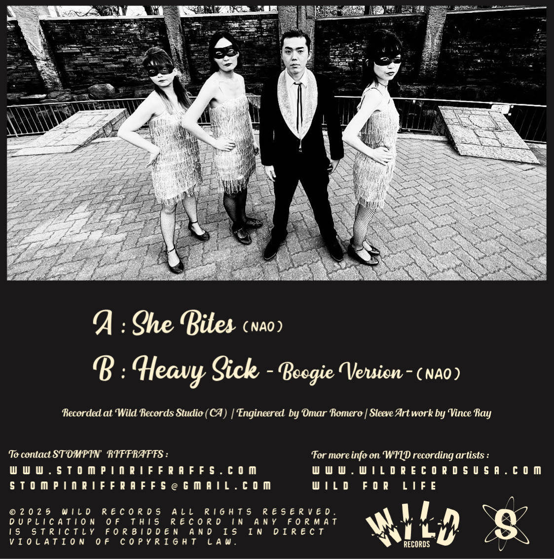 STOMPIN’ RIFFRAFFS (ストンピン・リフラフズ) - SHE BITES / HEAVY SICK -Boogie version- (Japan 限定ジャケ付き7"/New ) 25年新作シングル!特典ステッカー付き