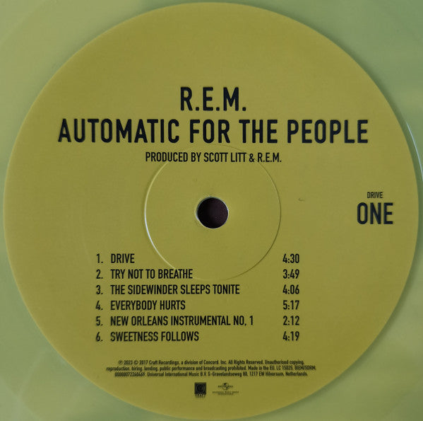 R.E.M. (アール・イー・エム) - Automatic For The People (EU 2023 NAD 限定復刻リマスター再発イエローヴァイナル LP/NEW)