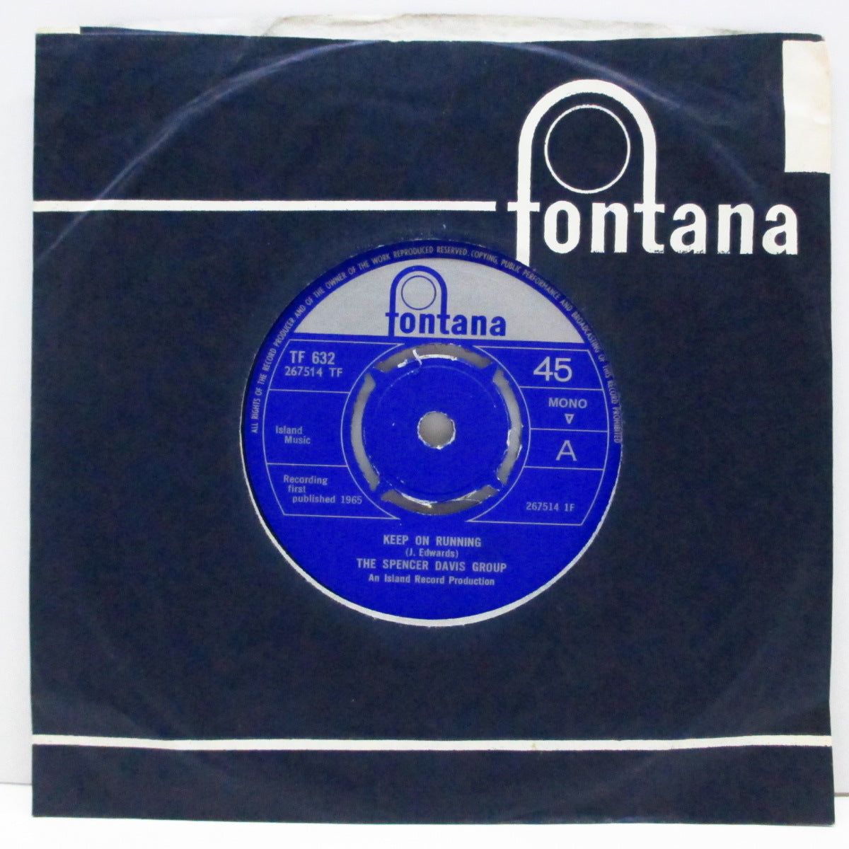 SPENCER DAVIS GROUP (スペンサー・デイヴィス・グループ) - Keep On Running (UK オリジナル「4プロングラウンドセンター」モノラル 7" /An Island Record Production)