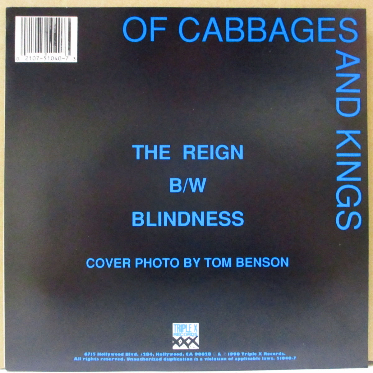 OF CABBAGES AND KINGS (オブ・キャベッジズ・アンド・キングス) - The Reign (US Limited Clear Blue Vinyl 7")