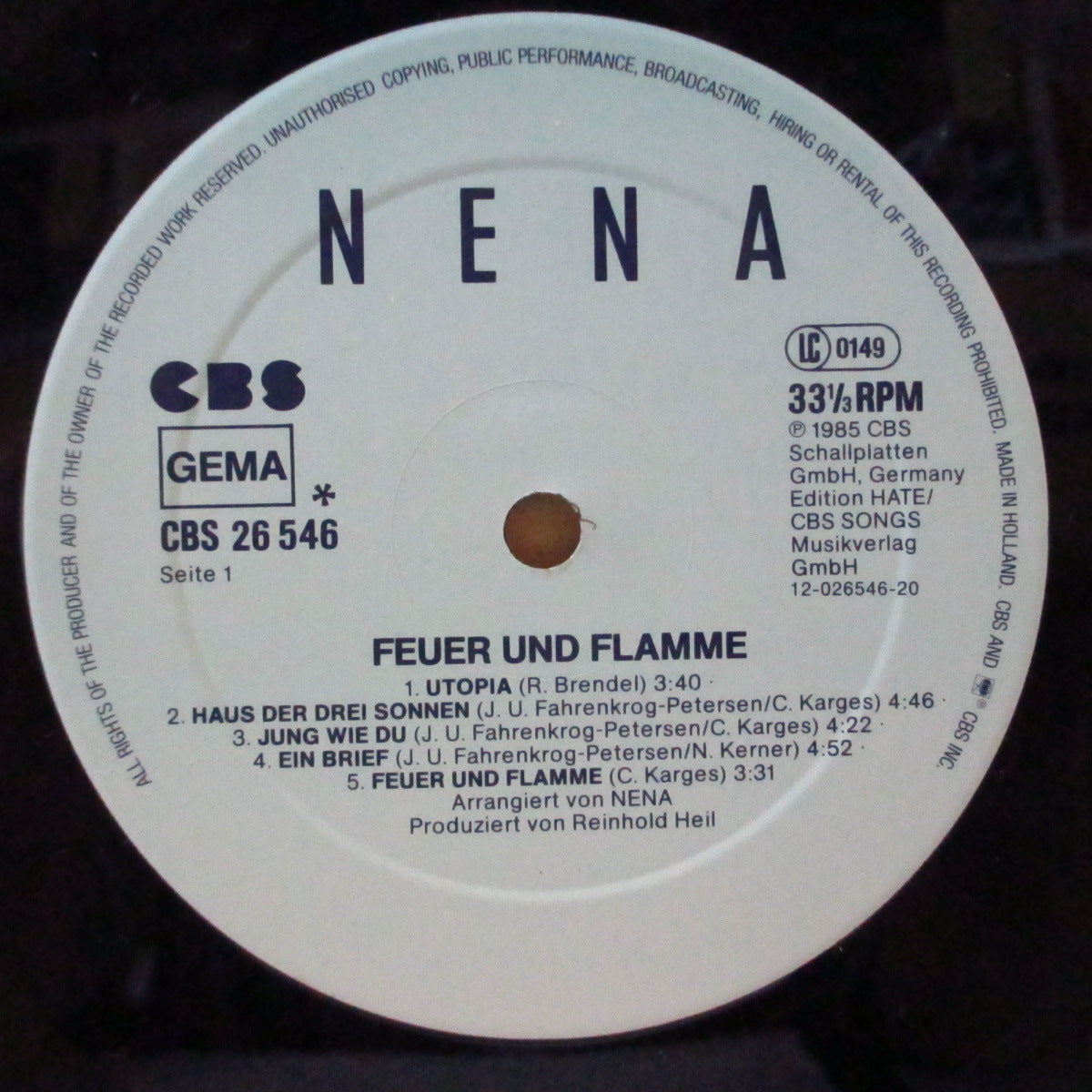 NENA (ネーナ) - Feuer Und Flamme (German オリジナル LP+ポスター, インナー、マーチ用インサート)