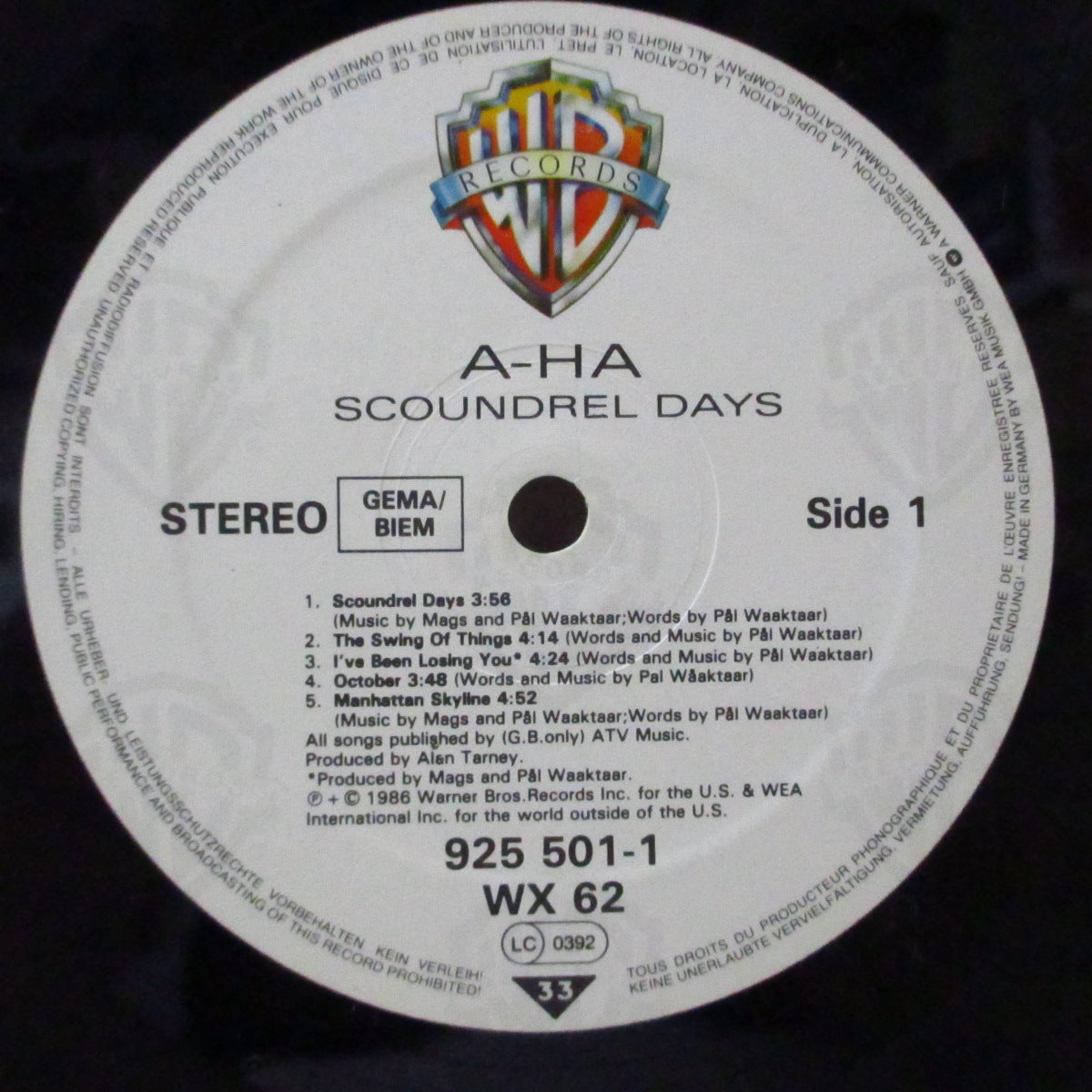A-HA (アーハ) - Scoundrel Days (EU オリジナル LP+インナー/エンボスジャケ)