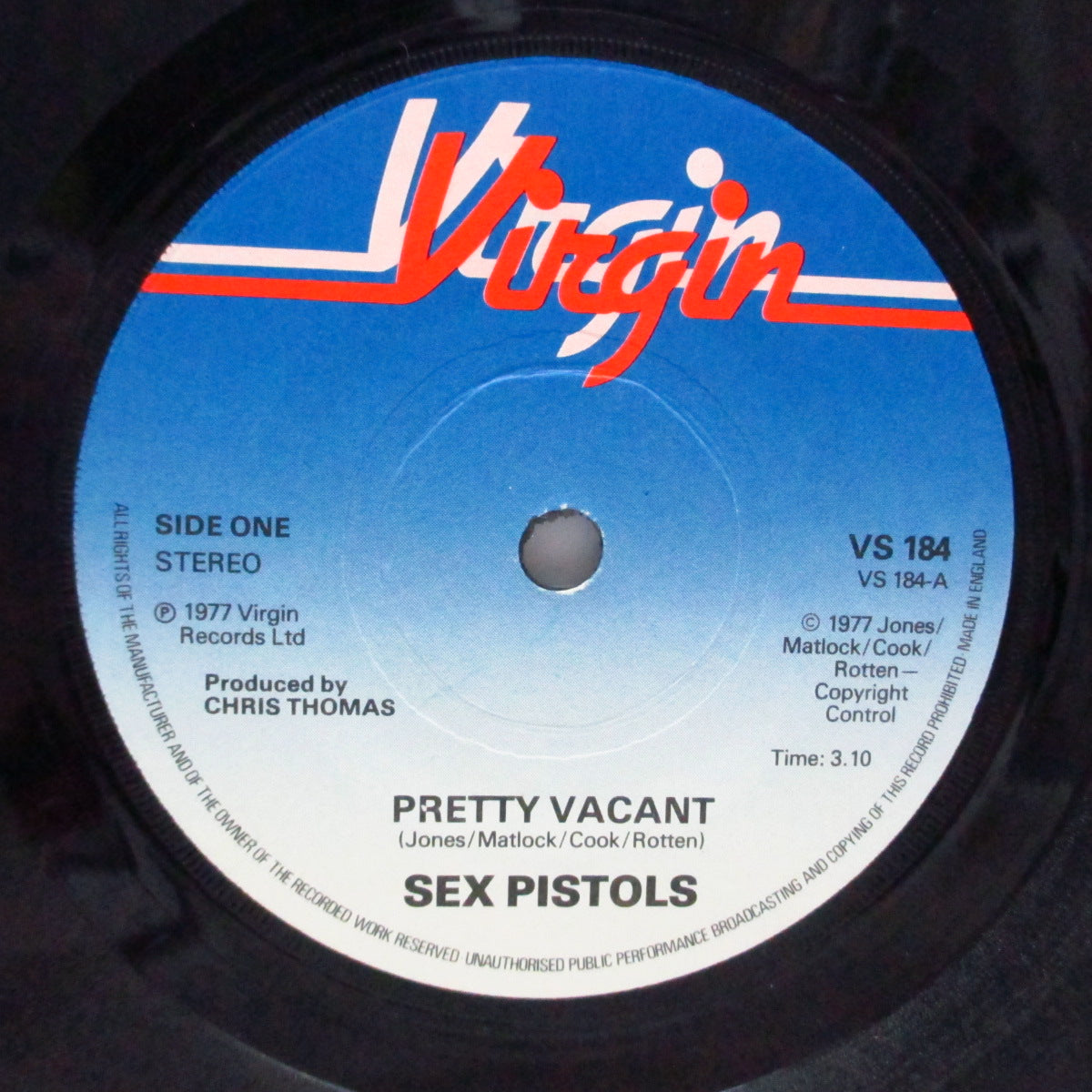 SEX PISTOLS (セックス・ピストルズ) - Pretty Vacant (UK オリジナル「黒文字リム・ギザ有りブルーラベ・フラットセンター」7"+PS)