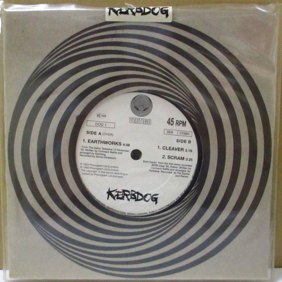 KERBDOG (カーブドッグ) - Earthworks +2 (UK Orig.7"+Sticker/Die-Cut PS)