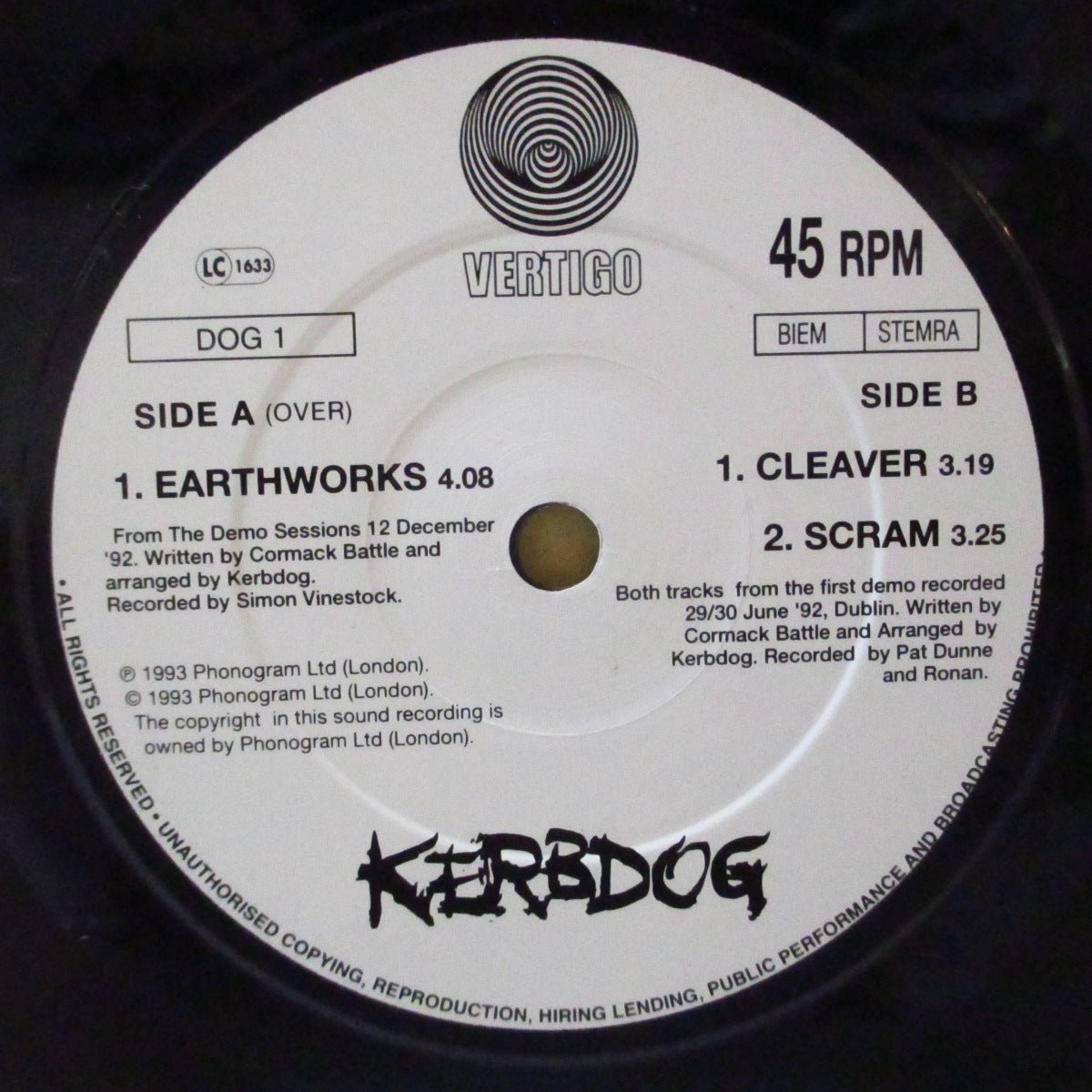 KERBDOG (カーブドッグ) - Earthworks +2 (UK Orig.7"+Sticker/Die-Cut PS)