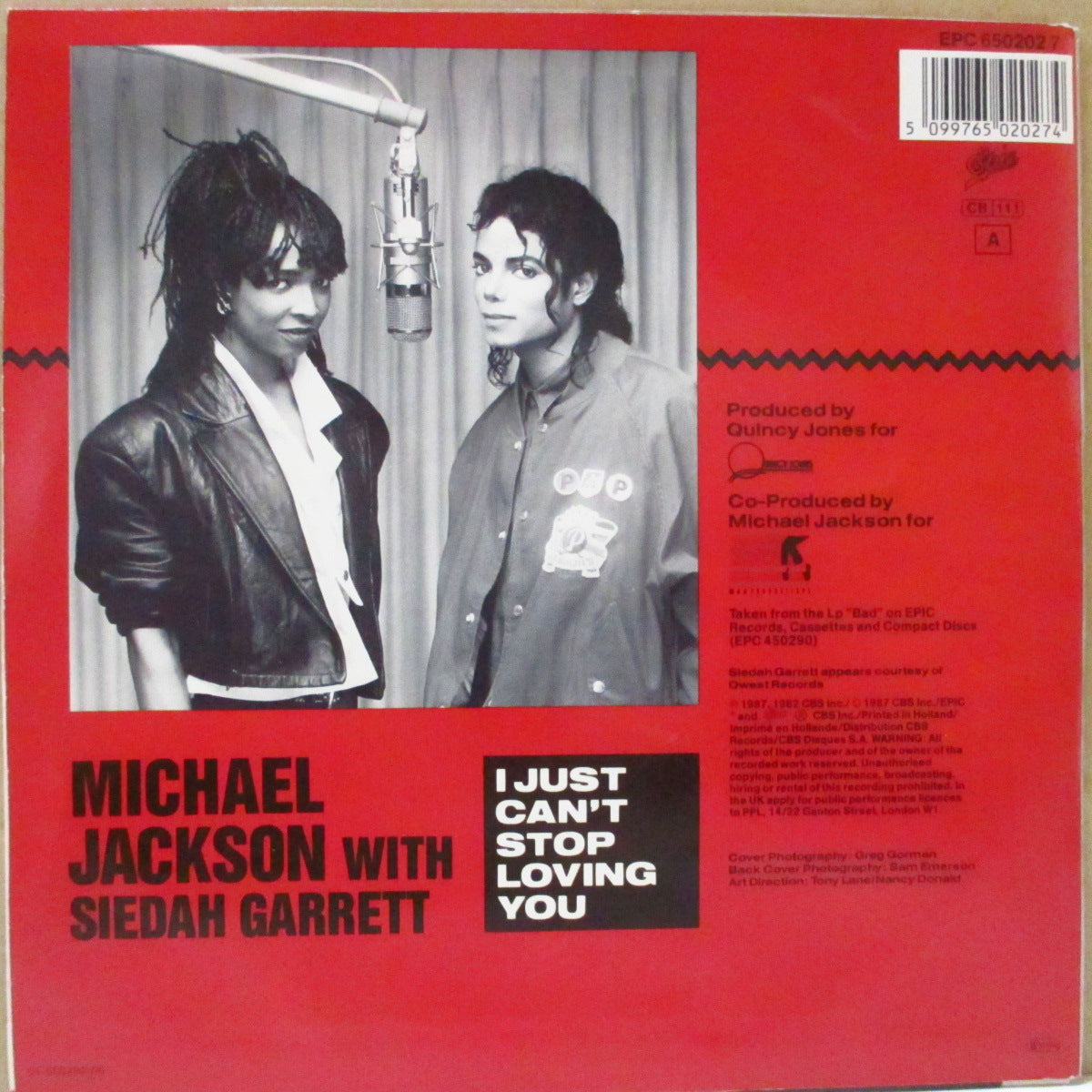 MICHAEL JACKSON (マイケル・ジャクソン) - I Just Can't Stop Loving You / Baby Be Mine (EU オリジナル「小穴」センター 7"+光沢ソフト紙「赤色」ジャケ)