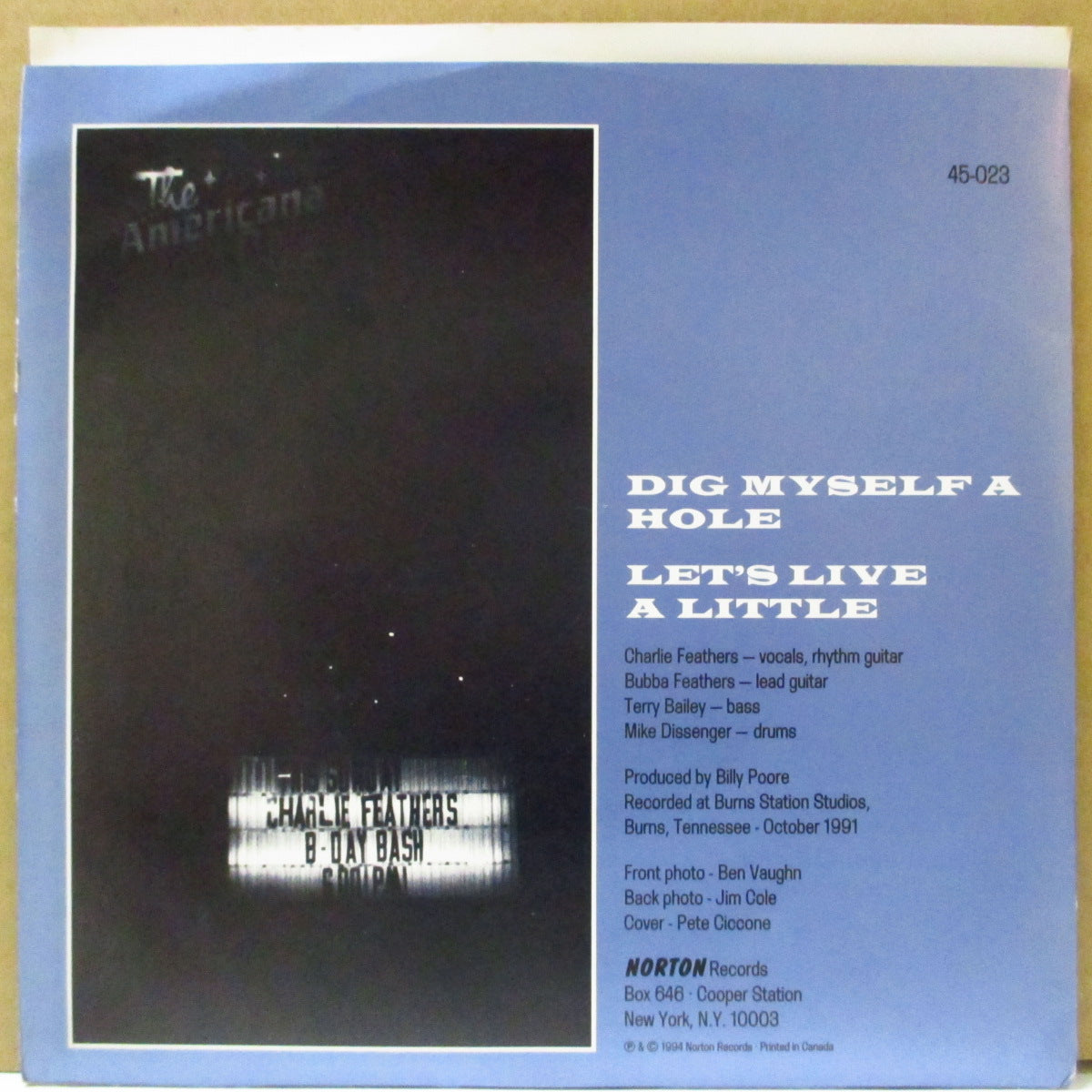 CHARLIE FEATHERS (チャーリー・フェザーズ) - Dig Myself A Hole (US Orig.7"+PS)