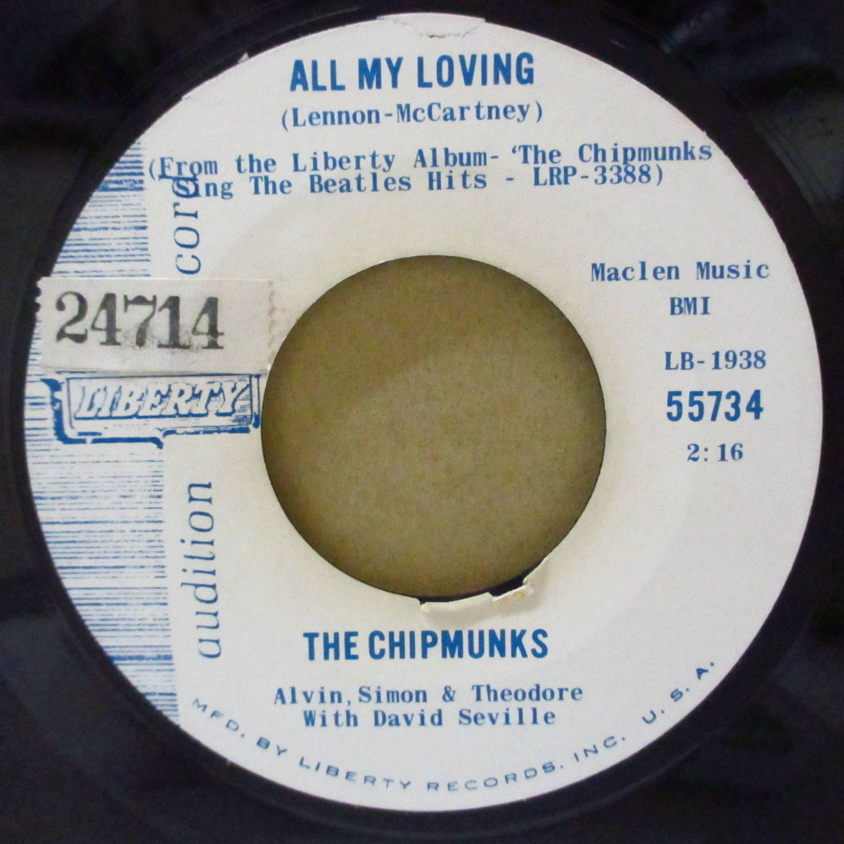 CHIPMUNKS (チップマンクス) - All My Loving / Do You Want To Know A Secret (US Promo 7"+CS)