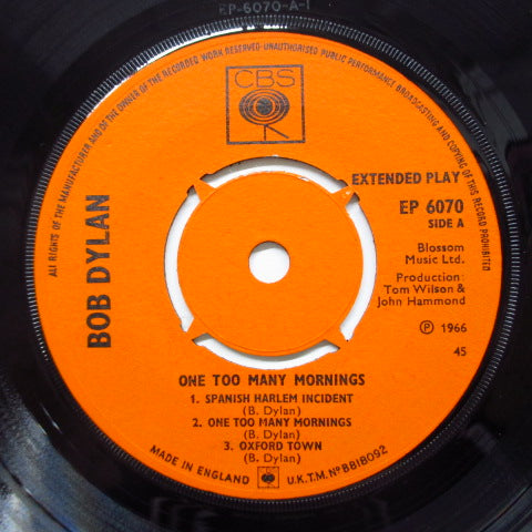 BOB DYLAN (ボブ・ディラン) - One Too Many Mornings (UK Oig.EP)
