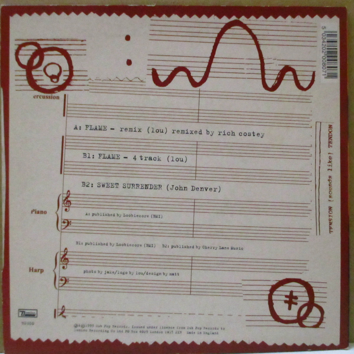 SEBADOH (セバドー) - Flame (UK オリジナル 7"+マット固紙ジャケ)