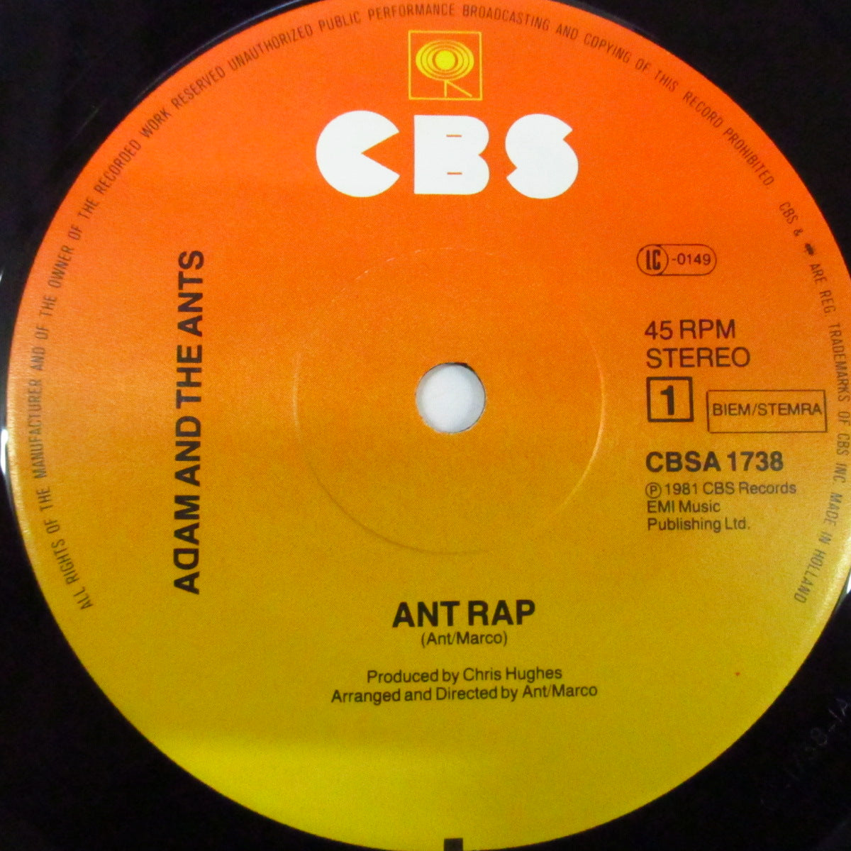 ADAM AND THE ANTS (アダム・アンド・ジ・アンツ) - Ant Rap (Dutch Orig.7"+Window PS))