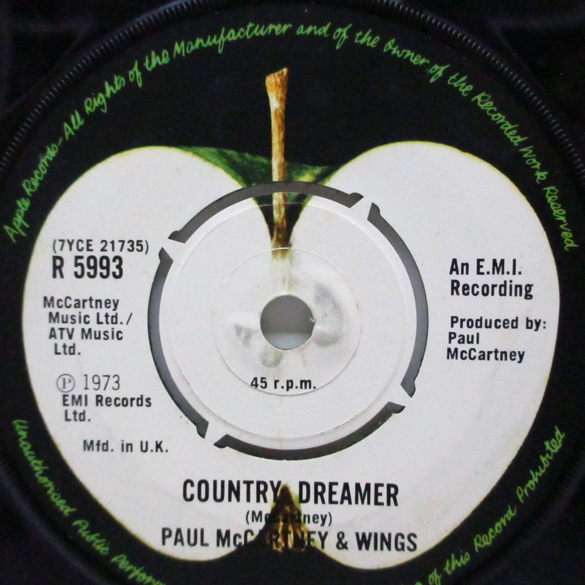 PAUL McCARTNEY & WINGS (ポール・マッカートニー & ウイングス) - Helen Wheels (UK オリジナル「ラウンドセンター」7"+「アップルロゴ入」黒カンパニースリーブ)