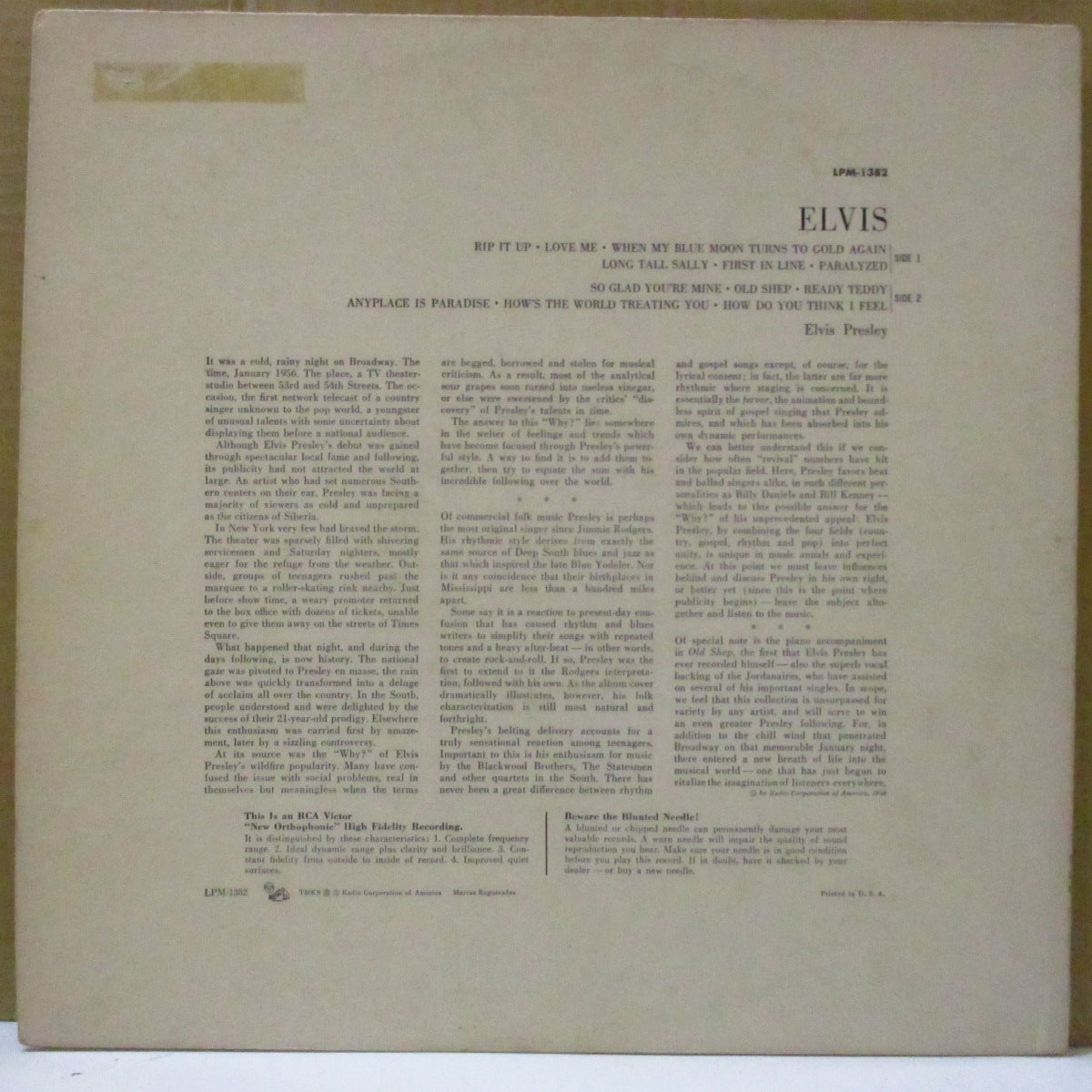 ELVIS PRESLEY (エルヴィス・プレスリー) - Elvis (2nd Album) (US Orig.Mono LP/No Ad.CVR)