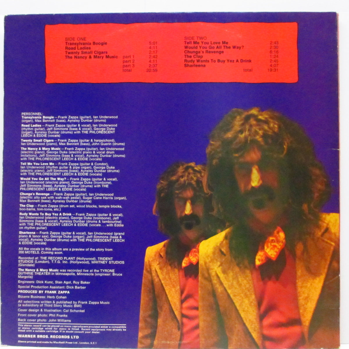 FRANK ZAPPA (フランク・ザッパ) - Chunga's Revenge (UK '71 オリジナル LP/再発「赤色」見開ジャケ)