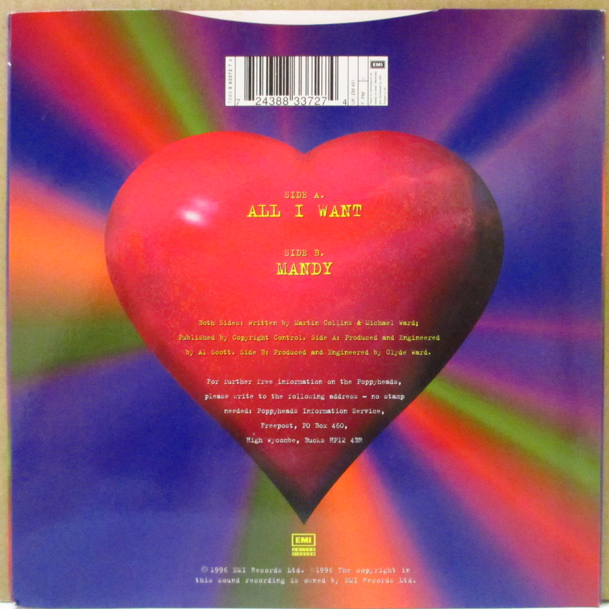 POPPYHEADS (ポッピーヘッズ) - All I Want (UK Limited Red Vinyl 7")