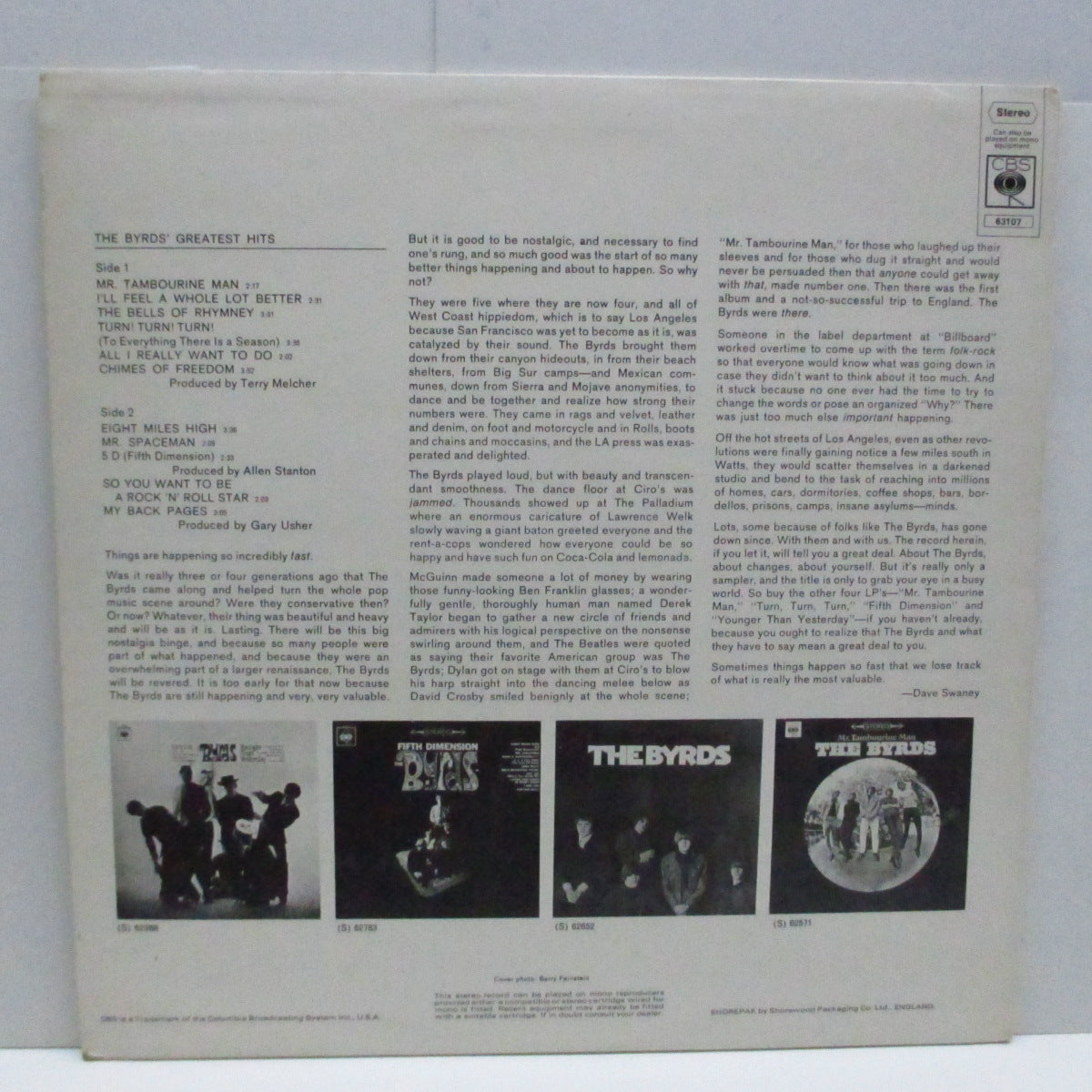 BYRDS (ザ・バーズ) - Greatest Hits (UK Orig.Stereo LP/No CS)
