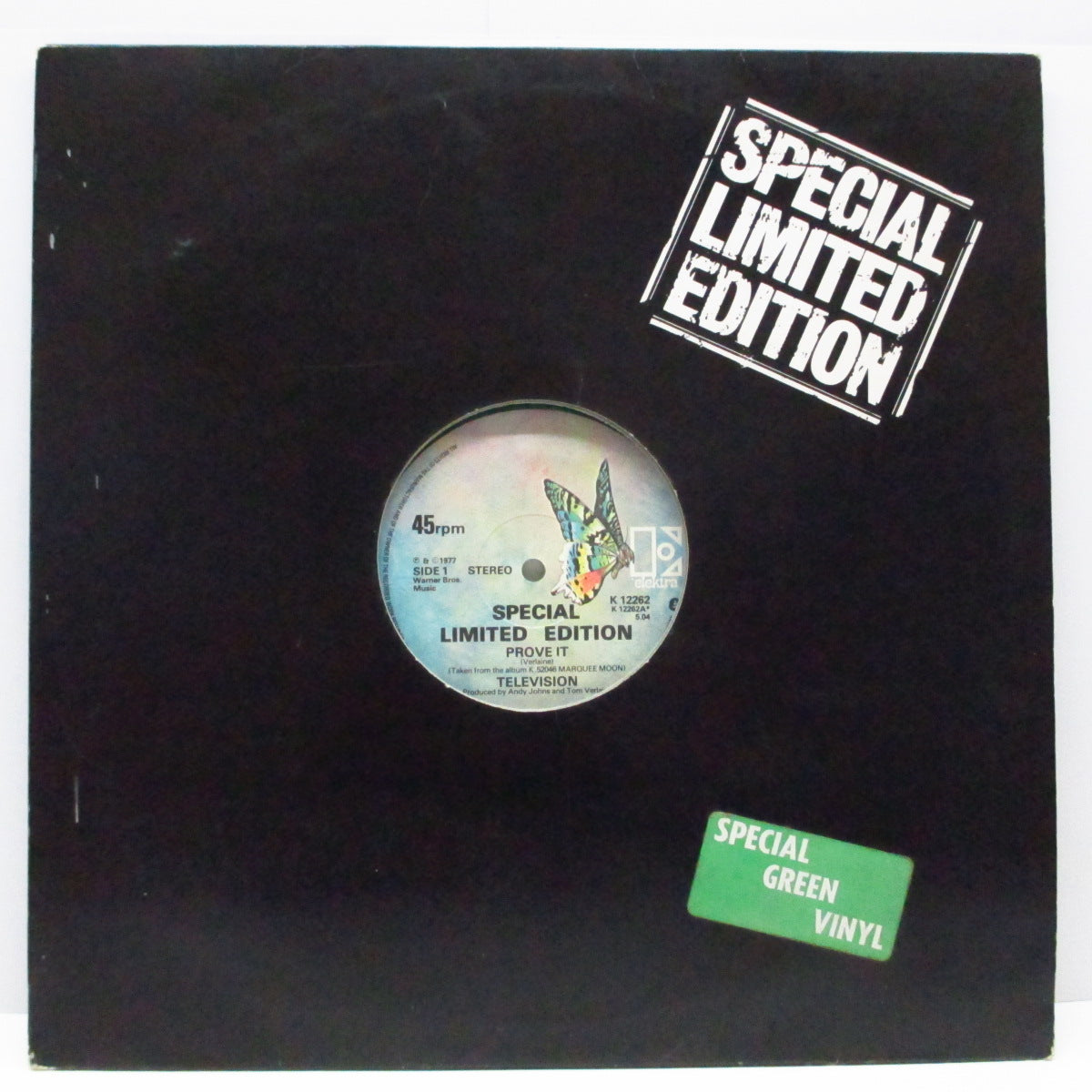 TELEVISION (テレヴィジョン) - Prove It / Venus (UK 限定グリーンヴァイナル12"/「緑盤」ステッカー付黒ダイカットジャケ)