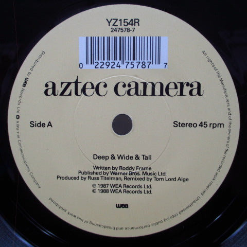 AZTEC CAMERA (アズテック・カメラ) - Deep & Wide & Tall (UK 再発 7"/Roddy Frame PS)
