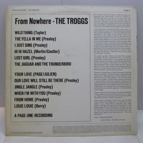 TROGGS (トロッグス) - From Nowhere (German Orig.Stereo LP/両面CS)