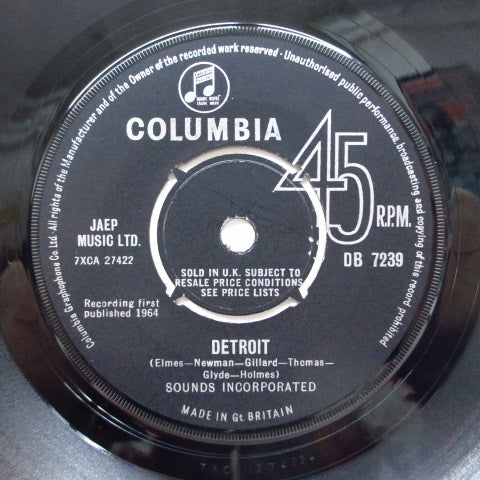 SOUNDS INCORPORATED (サウンズ・インコーポレイテッド) - The Spartans / Detroit (UK Orig.7")