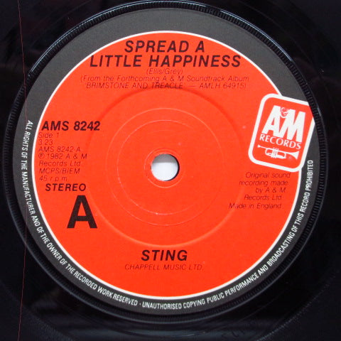 STING (スティング) - Spread A Little Happiness (UK オリジナル 7インチ+光沢固紙ジャケ) '82年シングル