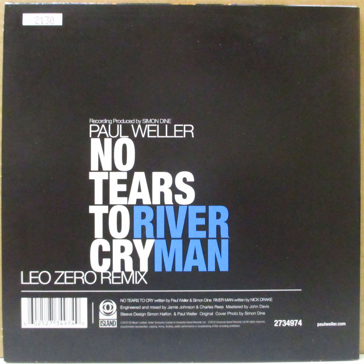 PAUL WELLER (ポール・ウェラー) - No Tears To Cry (UK-EU 限定 7"+「オレンジ&黄色文字タイトル」の光沢固紙ナンバリング入りジャケ)
