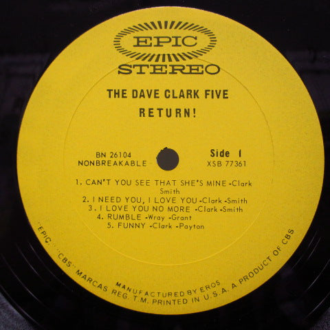 DAVE CLARK FIVE (デイブ・クラーク・ファイブ) - Return ! (US Orig.Stereo LP)