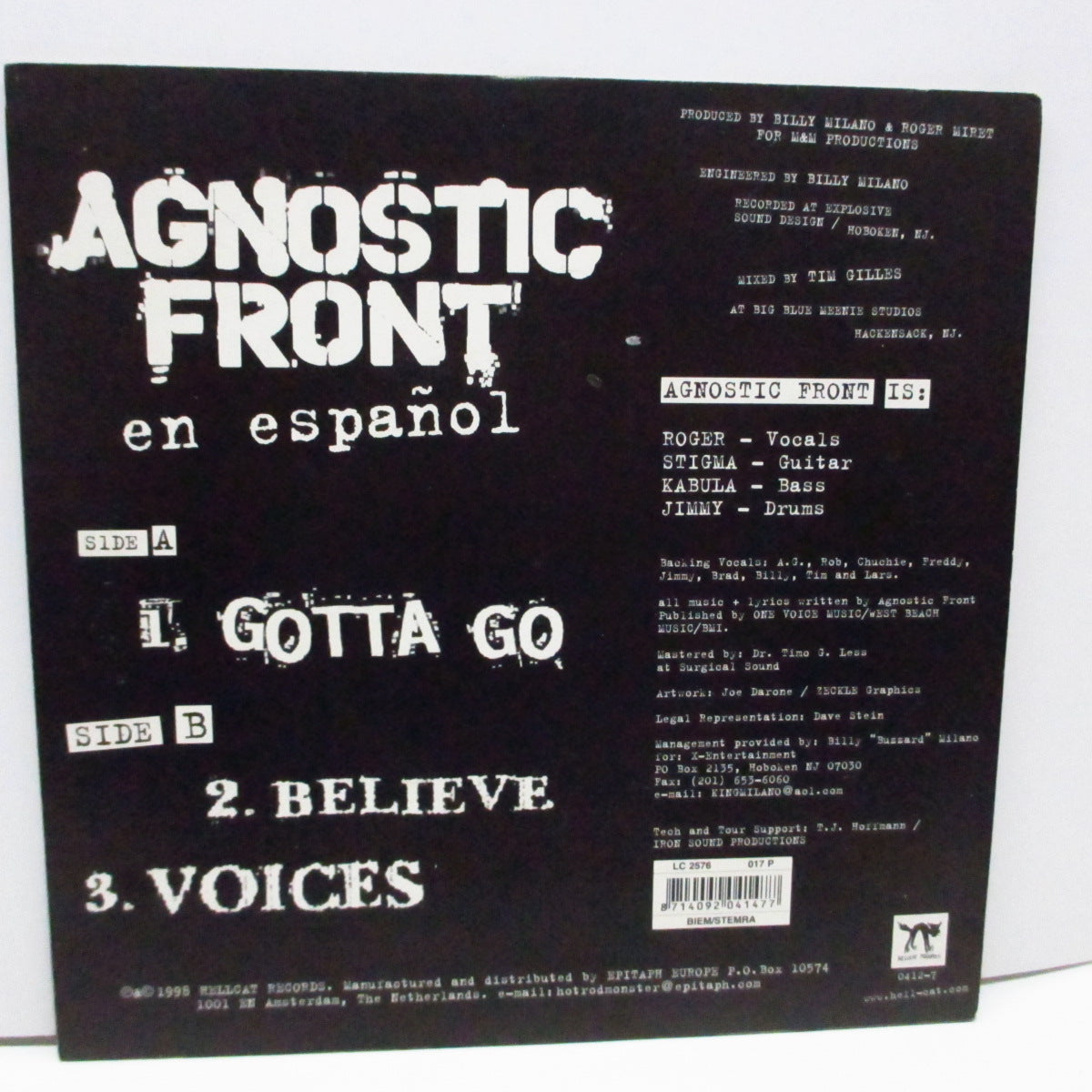 AGNOSTIC FRONT (アグノスティック・フロント) - Puro Des Madre (EU Ltd.Yellow Vinyl 7")