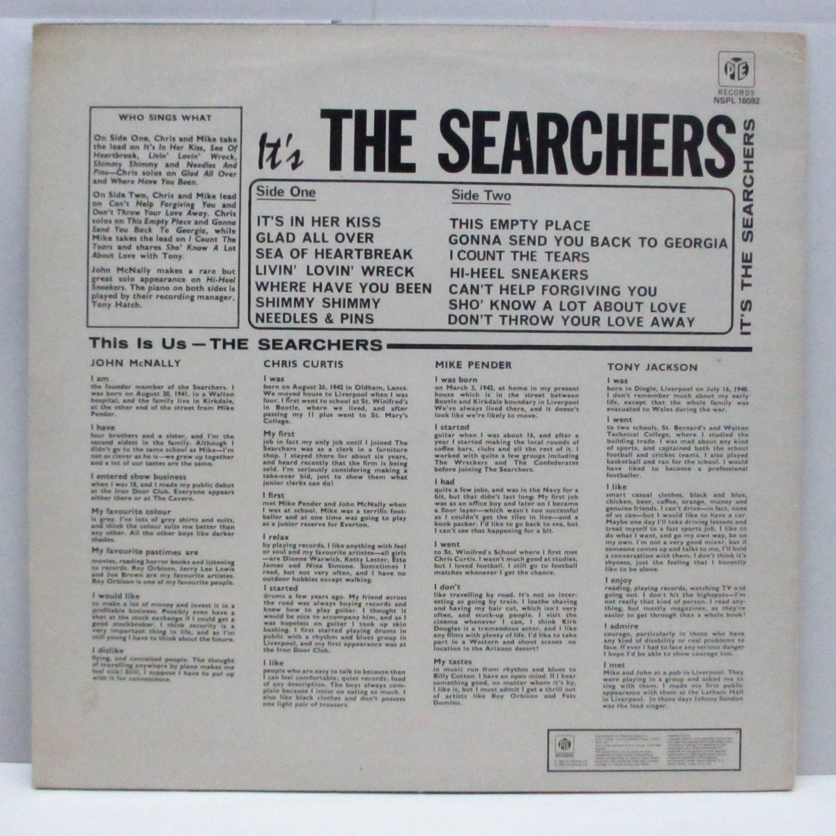 SEARCHERS (サーチャーズ) - It’s The Searchers (UK '80 Re LP+No Barcode CVR/NSPL 18092)