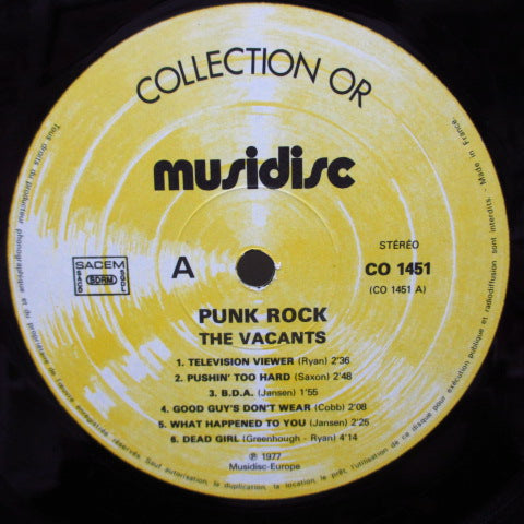 VACANTS, THE (ザ・ベイカンツ) - Punk Rock (France '77 再発 LP/表面コーティングジャケ)