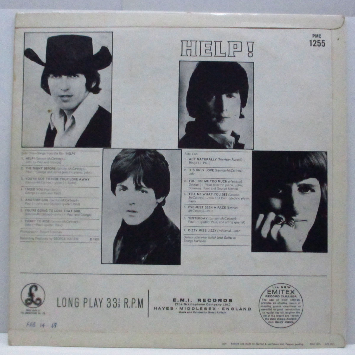 BEATLES (ビートルズ) - Help ! (UK 60's 再発「モノラル」LP/G&L社「アウトラインMono」表面コーティング折返ジャケ)