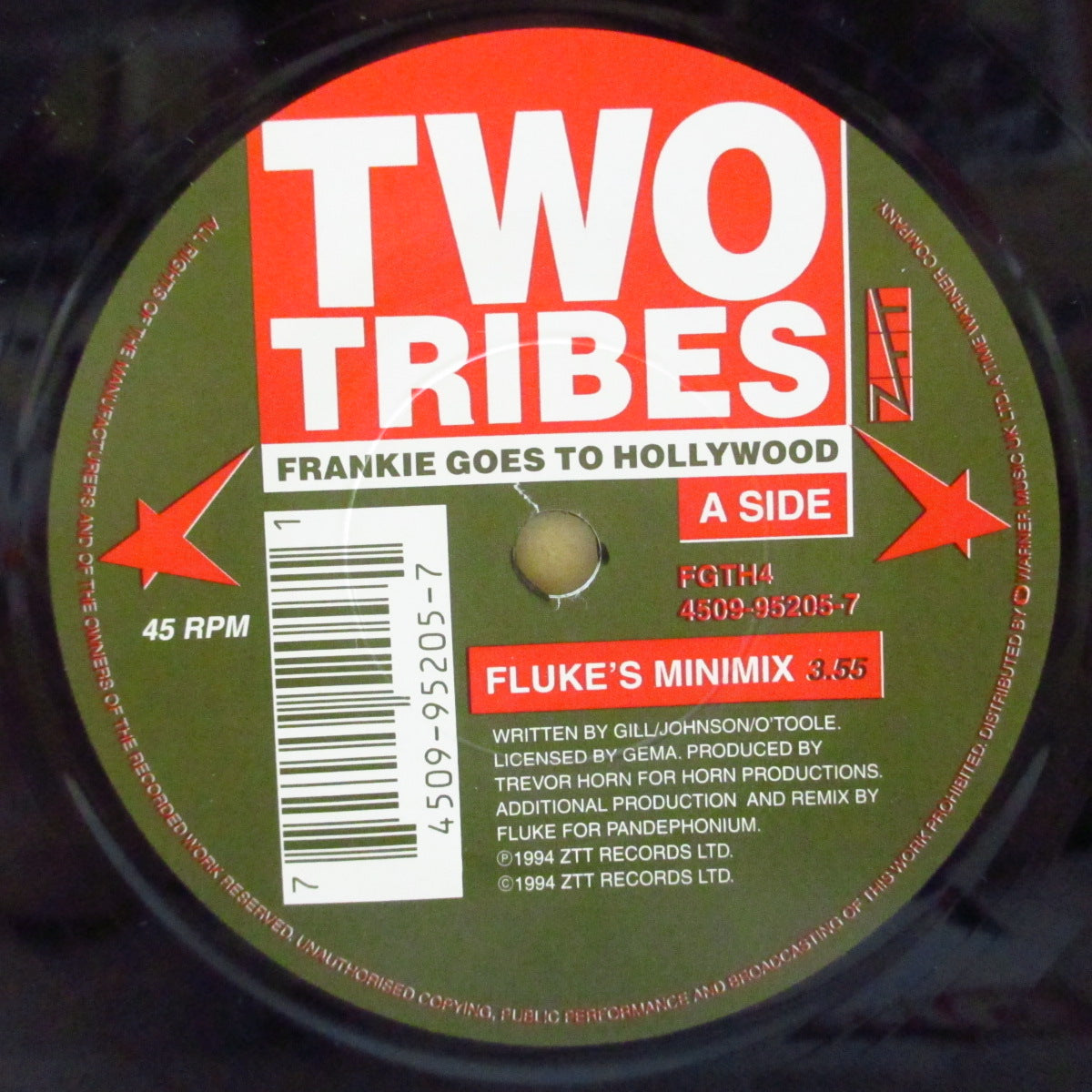 FRANKIE GOES TO HOLLYWOOD (フランキー・ゴーズ・トゥ・ハリウッド) - Two Tribes - Fluke's Minimix (UK '94 再発 7インチ+光沢固紙ジャケ)