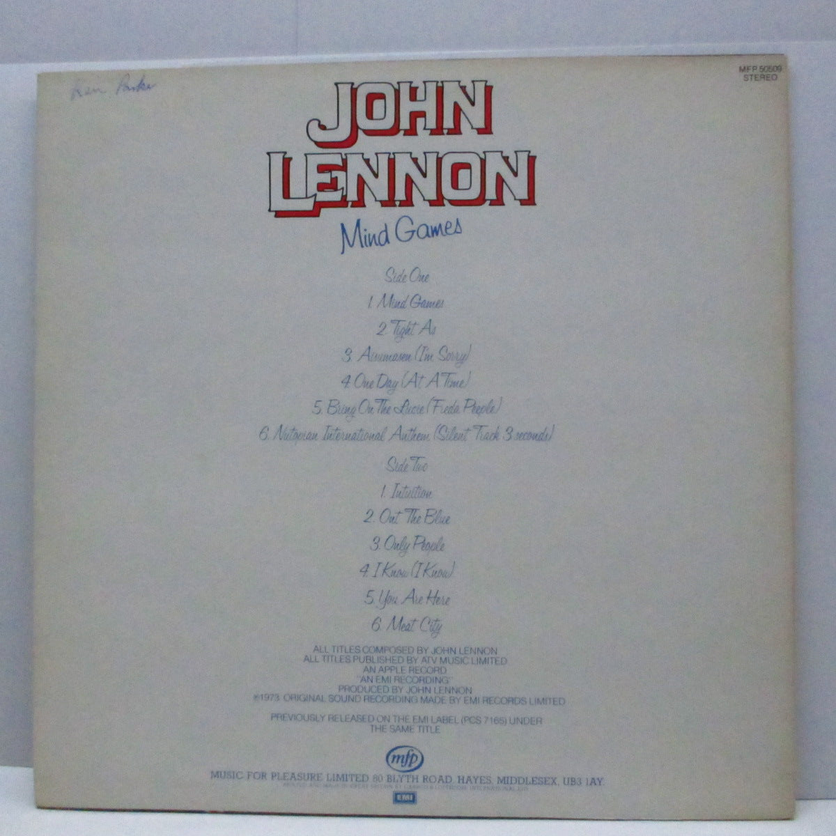 JOHN LENNON (ジョン・レノン) - Mind Games (UK 80's 再発 LP+光沢ジャケ/MFP 50509)