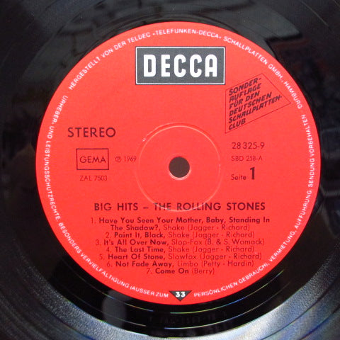 ROLLING STONES (ローリング・ストーンズ) - Big Hits (German 70's Decca Record Club LP/CS) #2