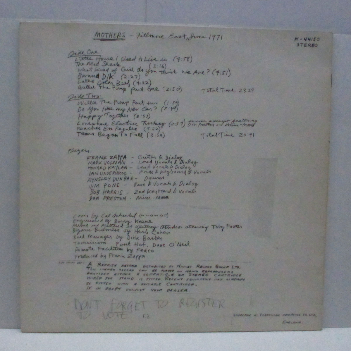 FRANK ZAPPA (MOTHERS OF INVENTION) (フランク・ザッパ / マザーズ・オブ・インヴェンション ) - Fillmore East - June 1971 (UK Orig.LP)