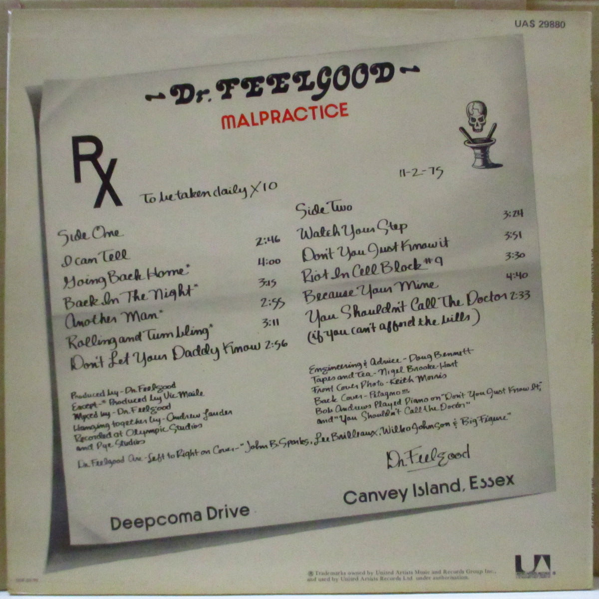 DR.FEELGOOD (ドクター・フィールグッド) - Malpractice (UK オリジナル LP/ウィルコの直筆サイン入り両面コーティング・ジャケ)