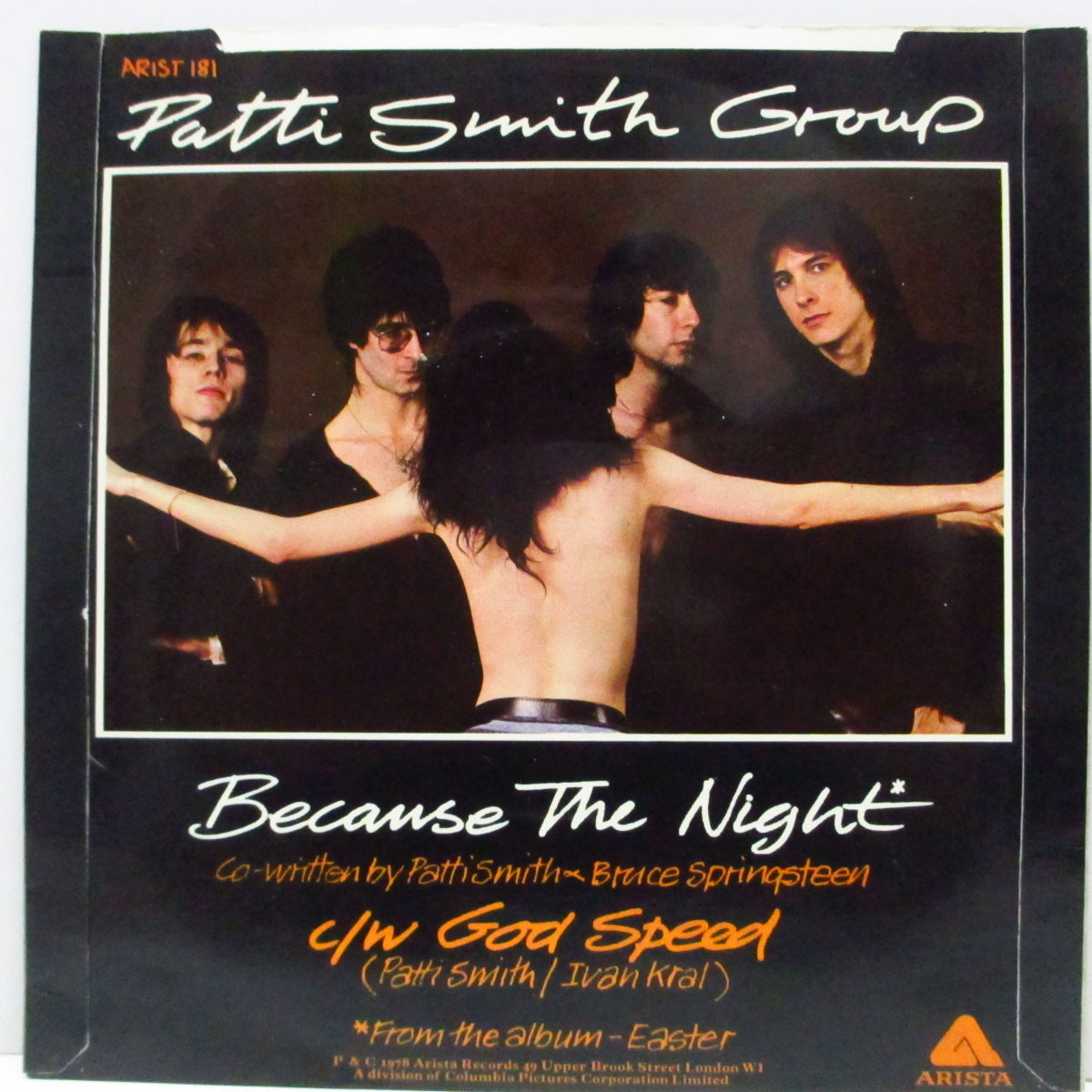 PATTI SMITH GROUP (パティ・スミス・グループ) - Because The Night (UK オリジナル「紙ラベ」7"+光沢固紙ジャケ)