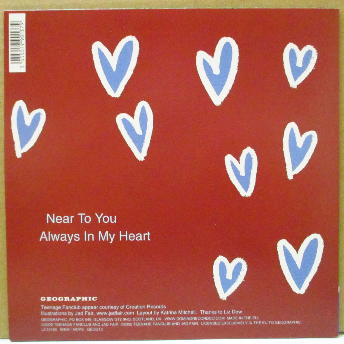 TEENAGE FANCLUB and JAD FAIR (ティーンエイジ・ファンクラブ) - Near To You (UK Ltd.7"/Stickered CVR)