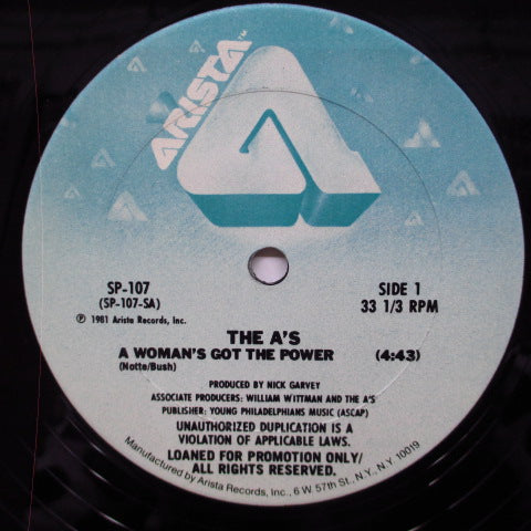 A’S, THE (ジ・エーズ)- A Woman's Got The Power (US プロモ12"/ステッカー付ダイカットジャケ) プロモのみの12"バージョン!