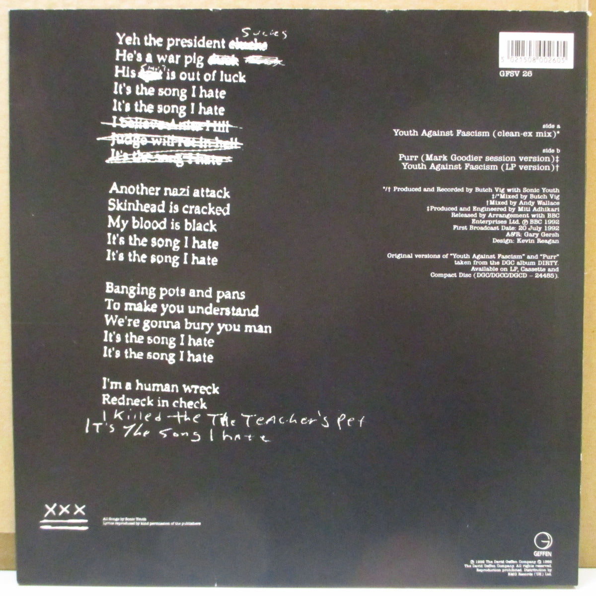 SONIC YOUTH (ソニック・ユース) - Youth Against Fascism +2 (UK Ltd.White Vinyl 10")