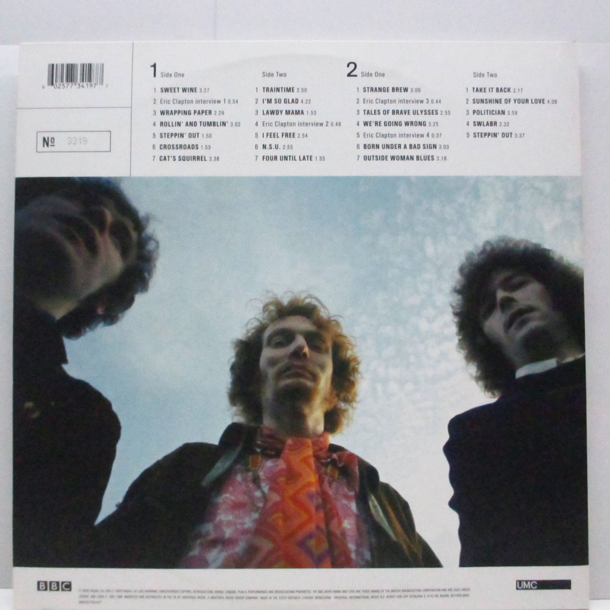 CREAM (クリーム) - BBC Sessions (EU 限定再発「ホワイト&クリーム・ヴァイナル」2xLP/ナンバリング入り見開ジャケ)